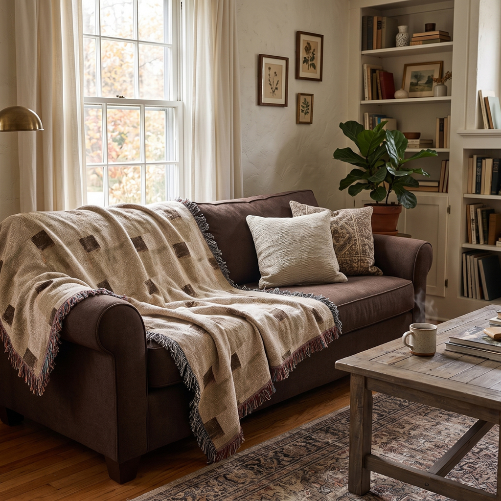 Neutral Abstract Woven Throw Blanket