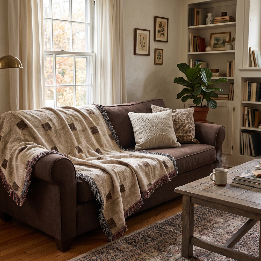 Neutral Abstract Woven Throw Blanket