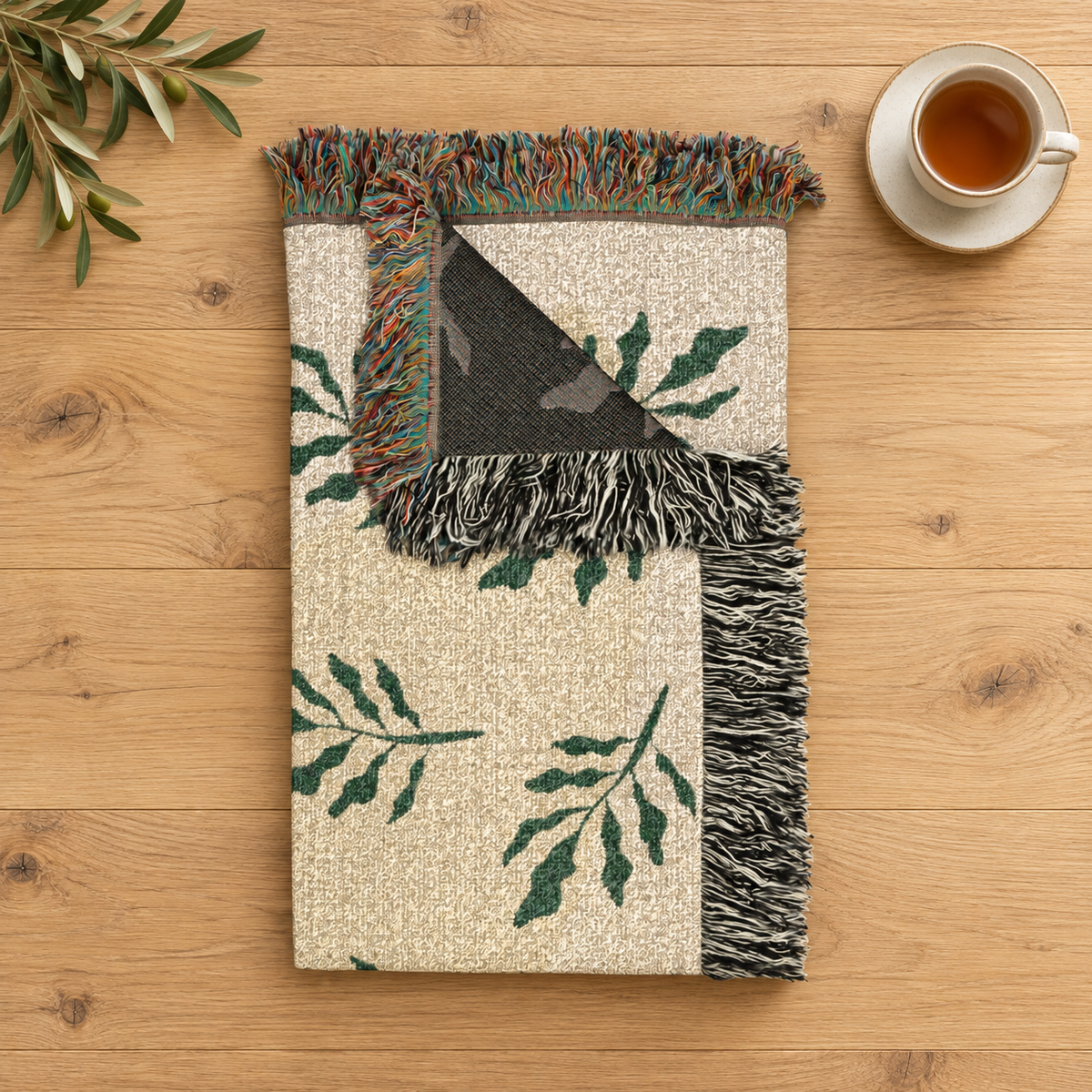 Botanical Leaf Pattern Woven Throw Blanket