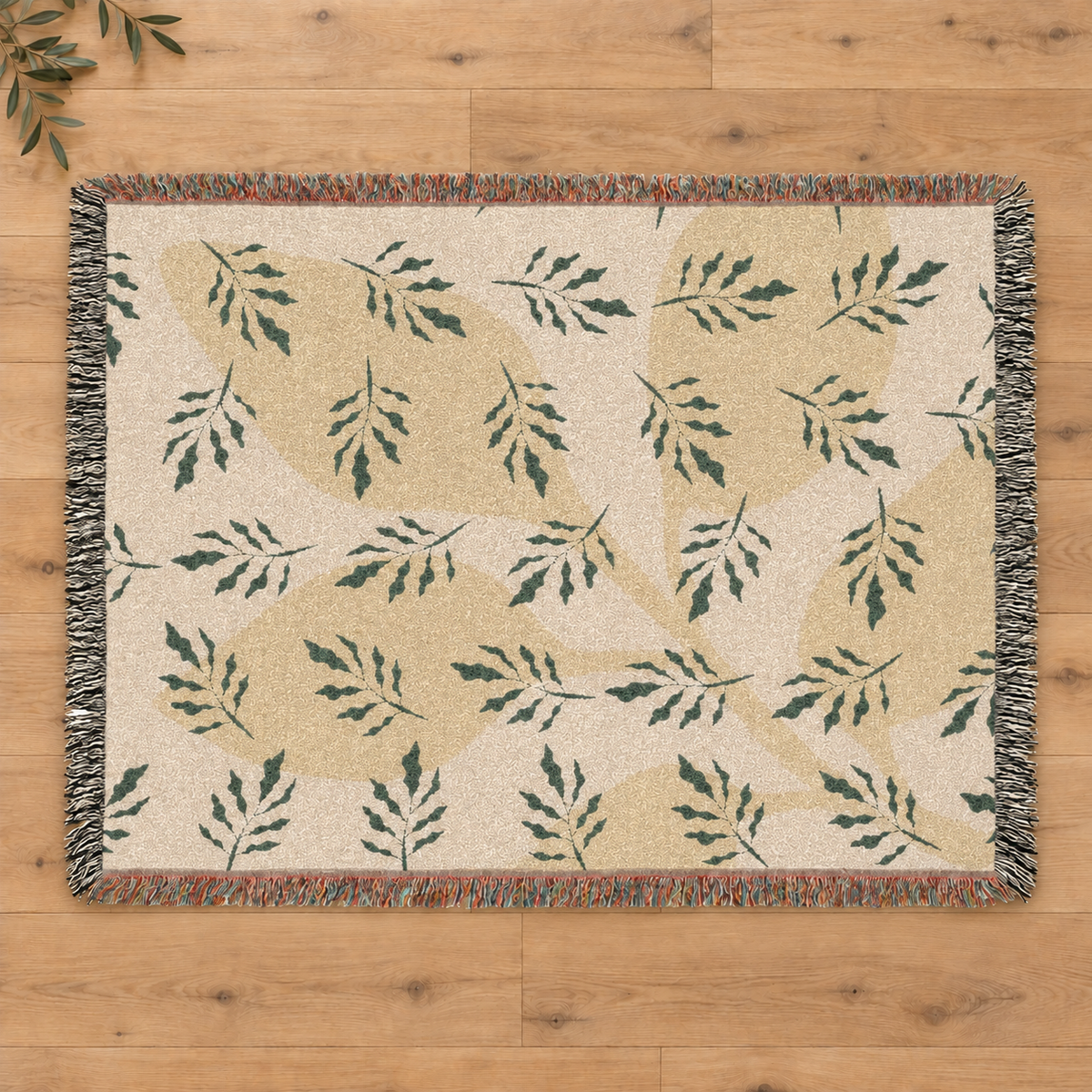 Botanical Leaf Pattern Woven Throw Blanket