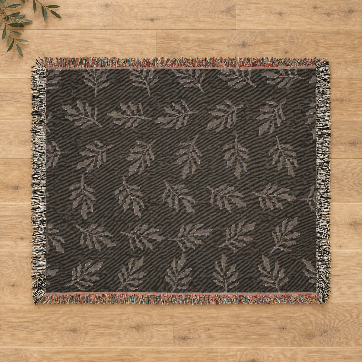 Botanical Leaf Pattern Woven Throw Blanket