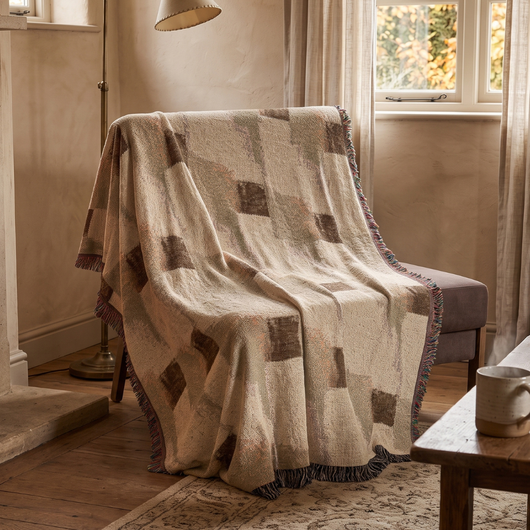 Neutral Abstract Woven Throw Blanket