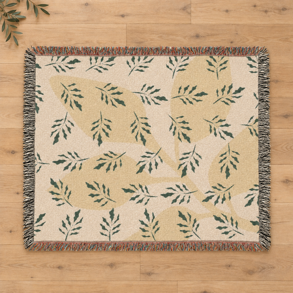 Botanical Leaf Pattern Woven Throw Blanket