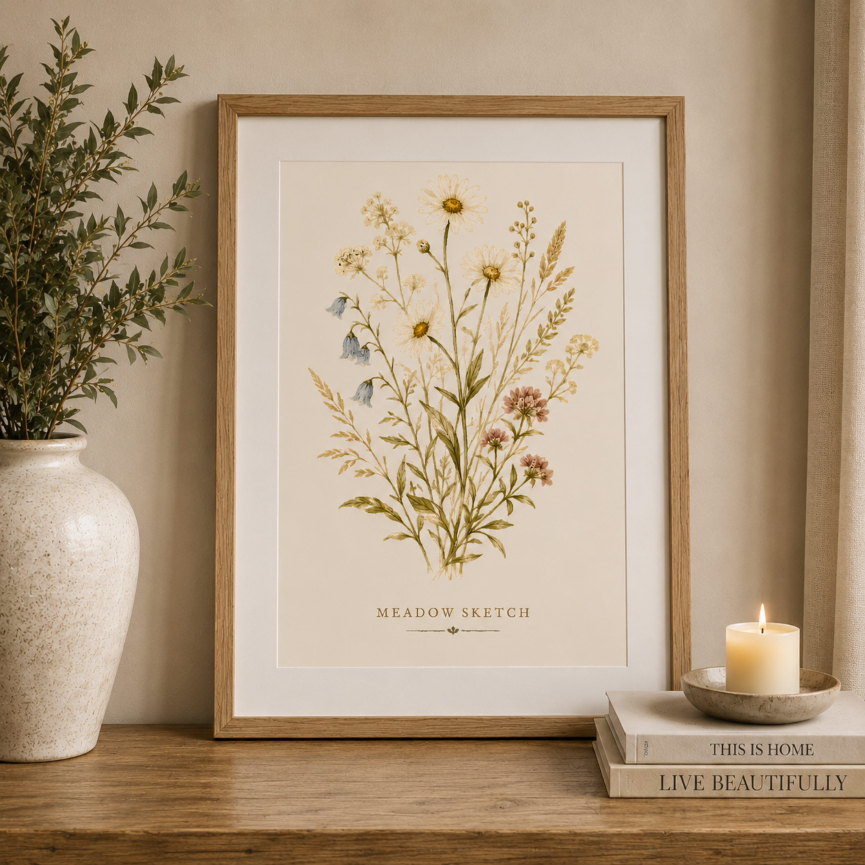 Meadow Sketch Botanical Matte Poster — Portrait